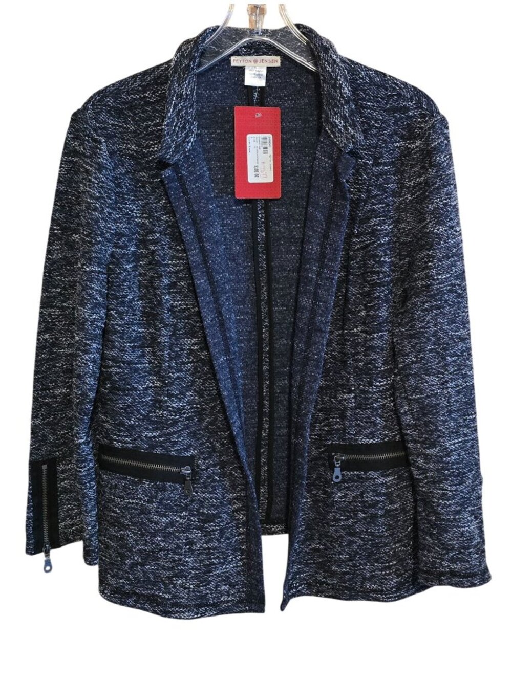 Peyton Jensen Womens Blue Black Tweed Blazer Jacket XL Zippers office old money